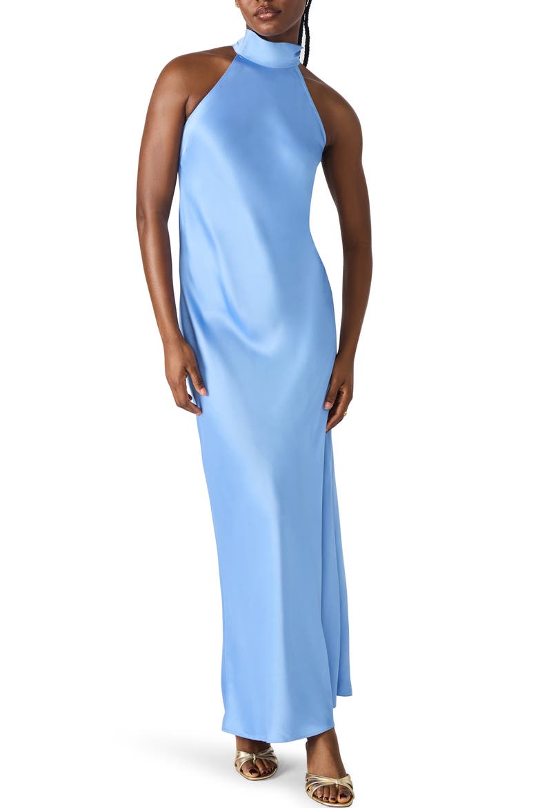 Lara Satin Bias Cut Maxi Dress, Main, color, AURORA BLUE