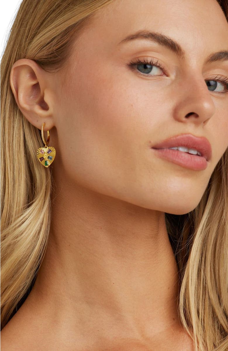 Untamed Petals Sacred Heart Hoops, Alternate, color, Gold