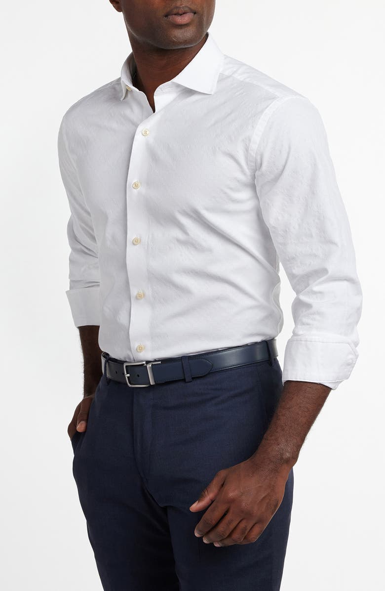 David Donahue Geometric Jacquard Cotton Button-Up Shirt, Alternate, color, White