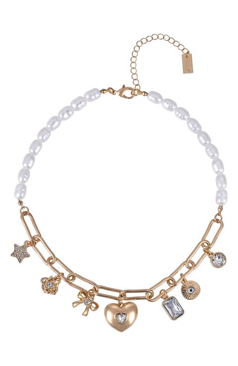 Faux Pearl and Charm Necklace
