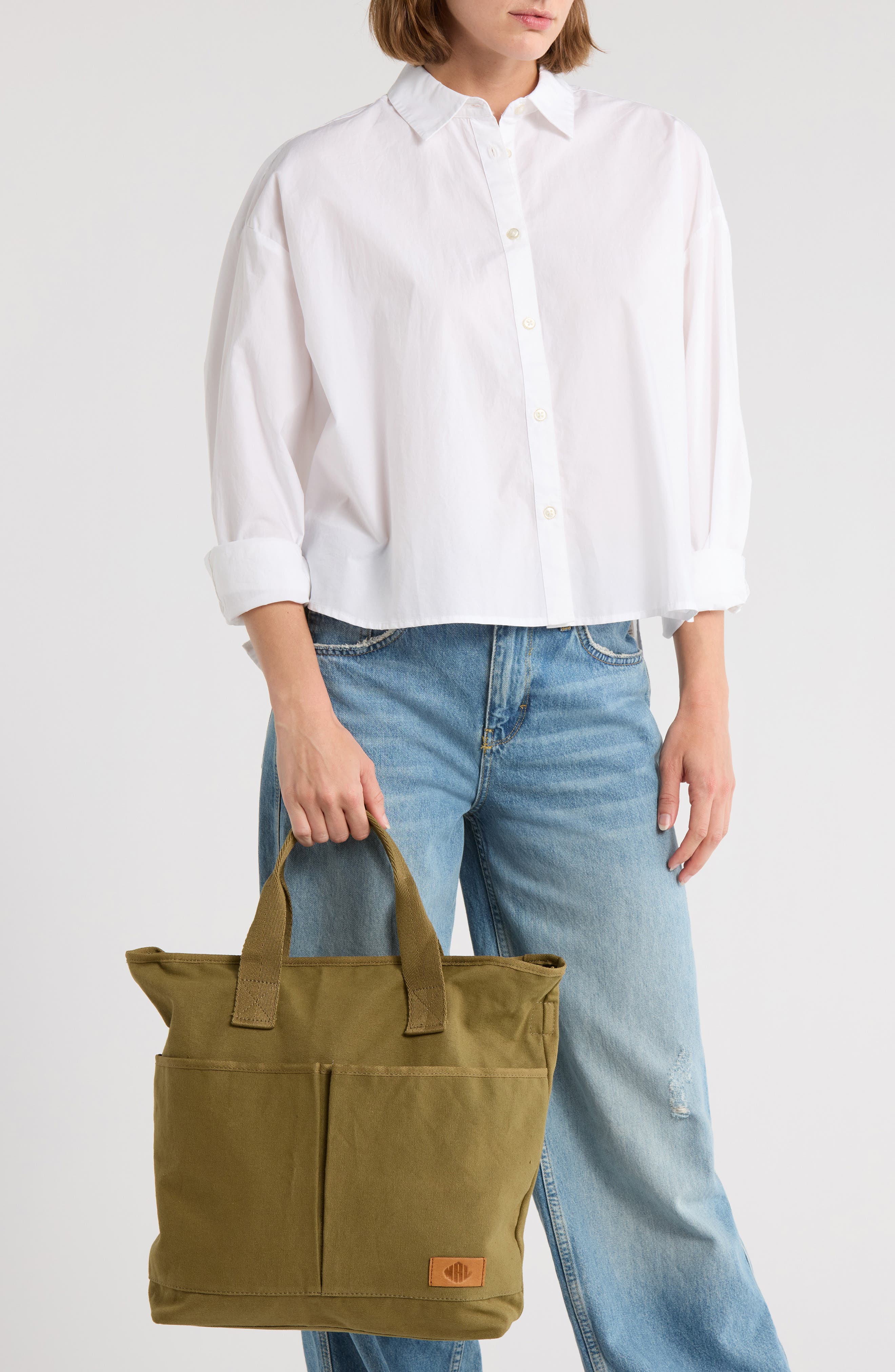 New Amsterdam Leatherworks Ayla Canvas Tote Bag, Alternate, color, Olive