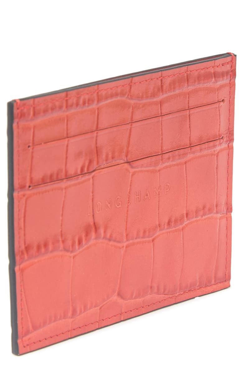 Longchamp Le Pliage Croc Embossed Leather Card Holder, Alternate, color,