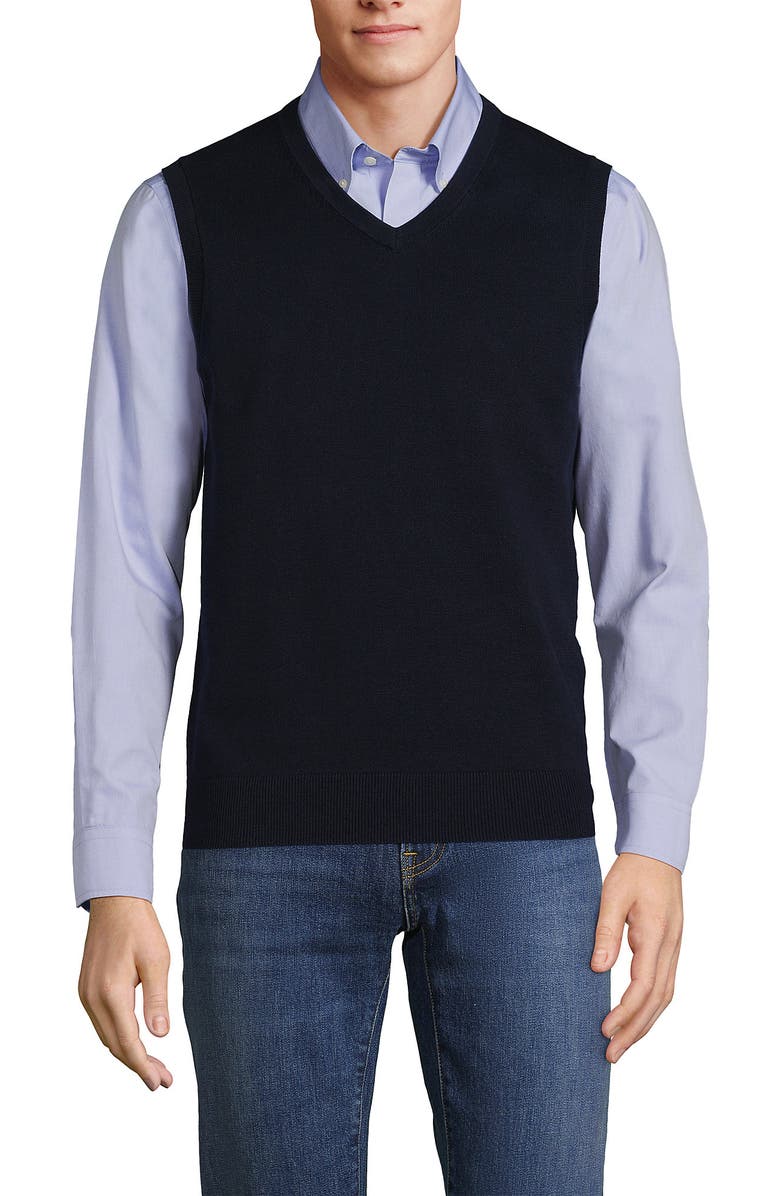 Lands' End Fine Gauge Cotton Vest, Alternate, color, Radiant Navy
