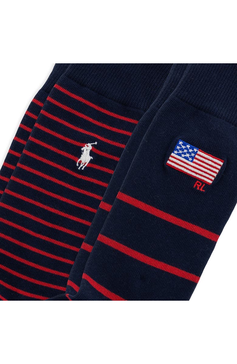 Polo Ralph Lauren Shirting Pattern Assorted 2-Pack Crew Socks, Alternate, color, Navy