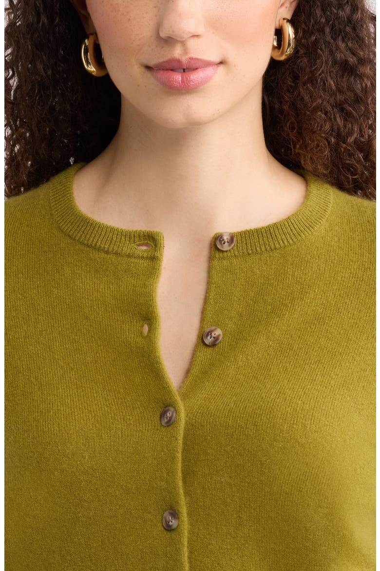 Cashmere Crewneck Cardigan, Alternate, color, OLIVE WOODLAND