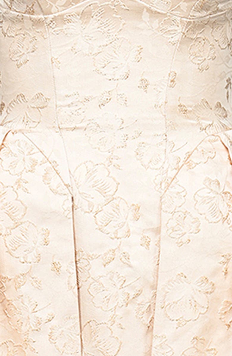 HOUSE OF CB Paloma Plunge Neck Twist Strap Metallic Jacquard Midi Dress, Alternate, color, Ivory