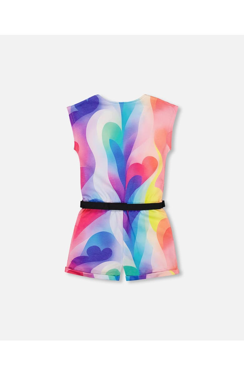 Deux par Deux Little Girl's French Terry Romper Printed Rainbow Heart, Alternate, color, 