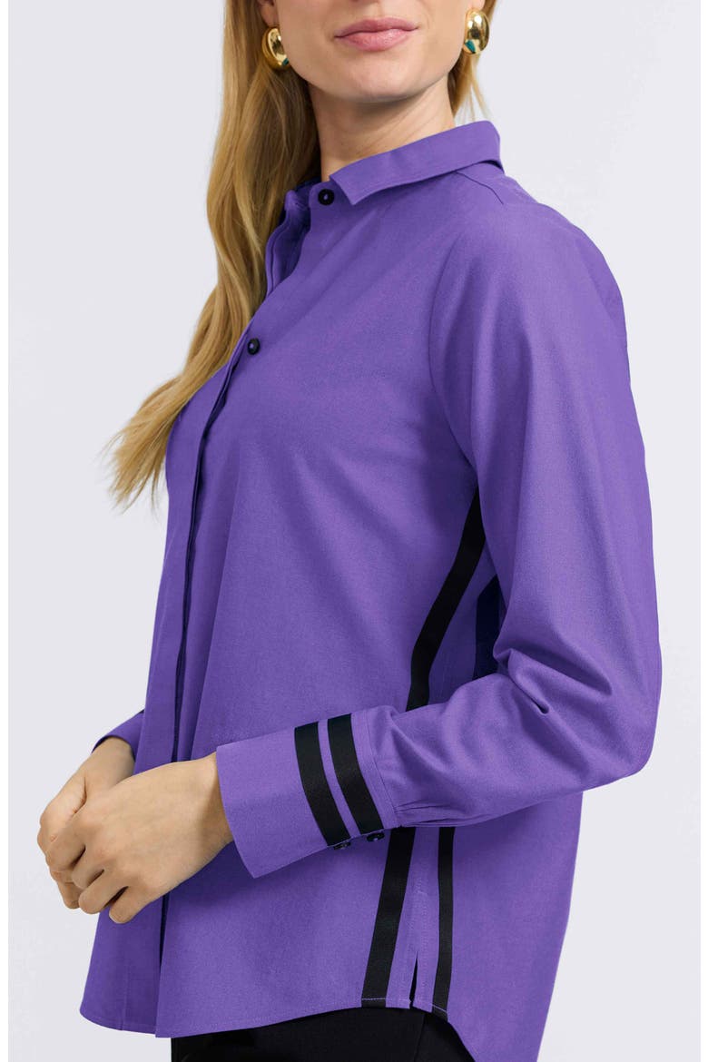 Brooke Grosgrain Trim Cotton Button-Up Shirt, Alternate, color, ROYAL PURPLE