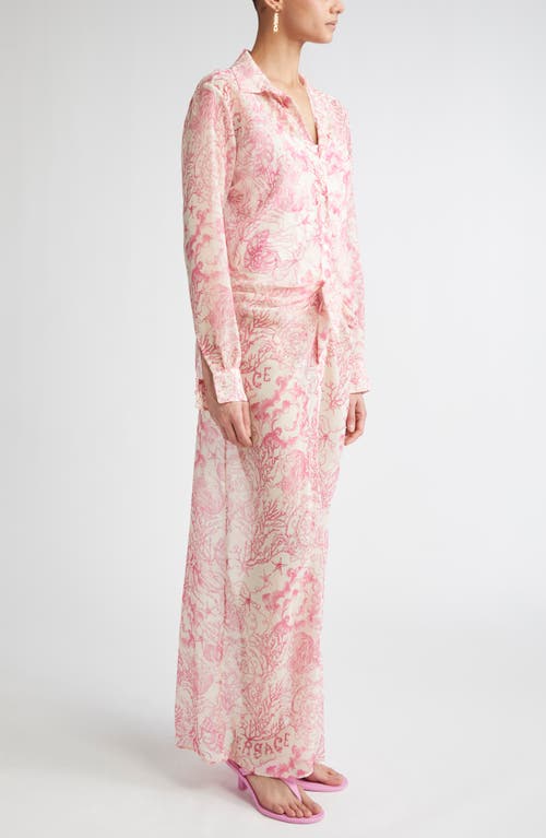 Versace Underwater Barocco Long Sleeve Cover-up Shirtdress In Pink