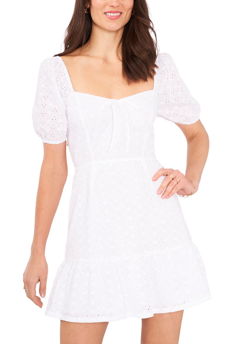 Eyelet Cutout Minidress, Alternate, color, ULTRA WHITE