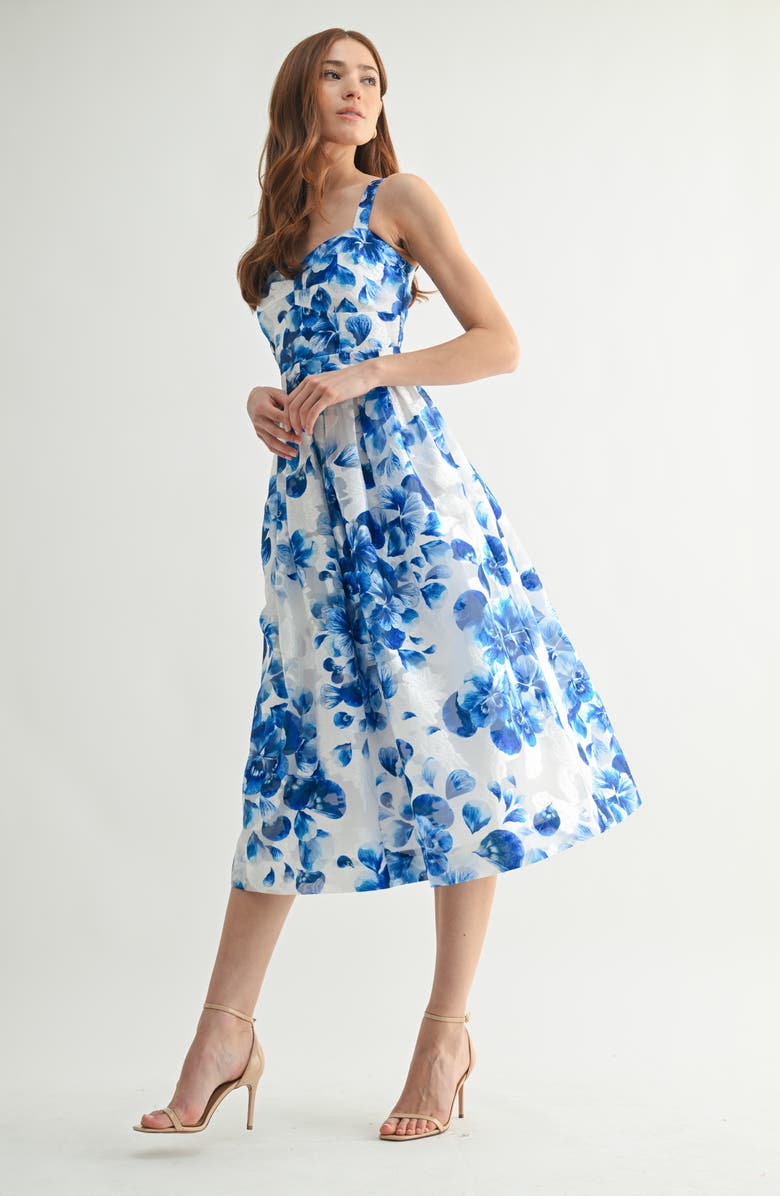 Mila Mae Floral Bustier Fit & Flare Midi Dress, Alternate, color, 