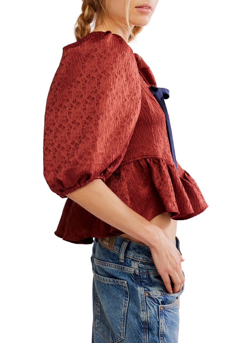 Pamela Embroidered Bow Crop Top, Alternate, color, SPICED RUM