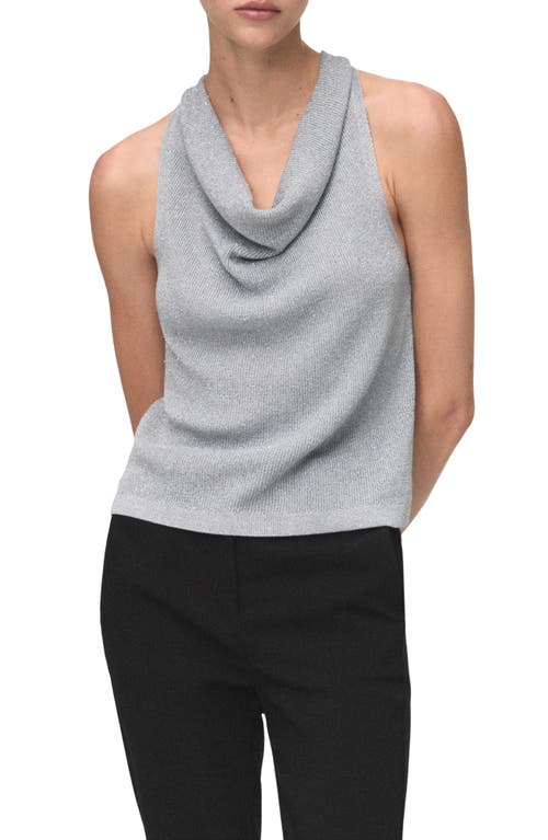 Mango Metallic Cowl Neck Sweater Vest In Blue