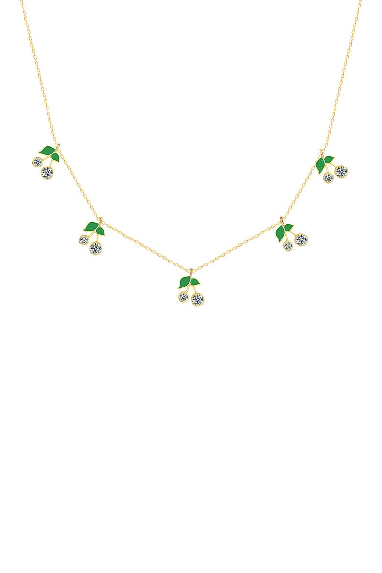14K Gold Plated Sterling Silver CZ Cherries Station Necklace, Main, color, GOLD