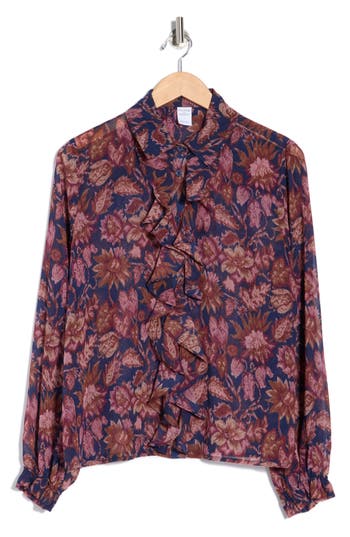 Melrose And Market Ruffle Chiffon Button-up Shirt In Multi
