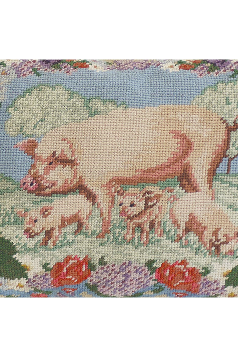 Summer Pig Needlepoint Accent Throw Pillow, Alternate, color, Pink