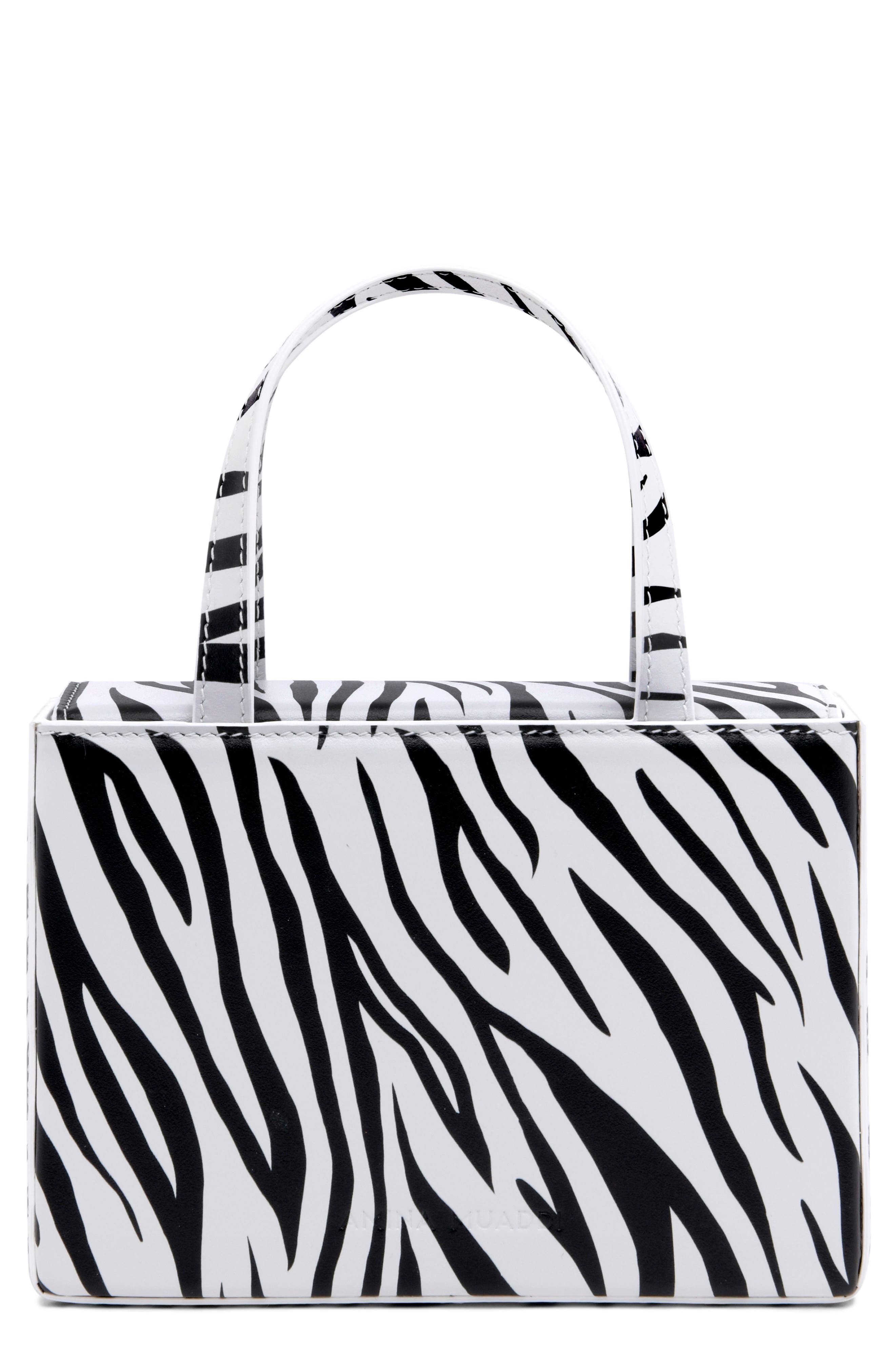 Amina Muaddi Amini Georgia Zebra Print Leather Top Handle Bag, Main, color, 