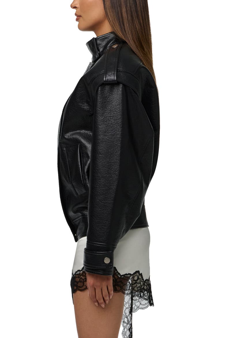 Faux Leather Bomber Jacket, Alternate, color, BLACK