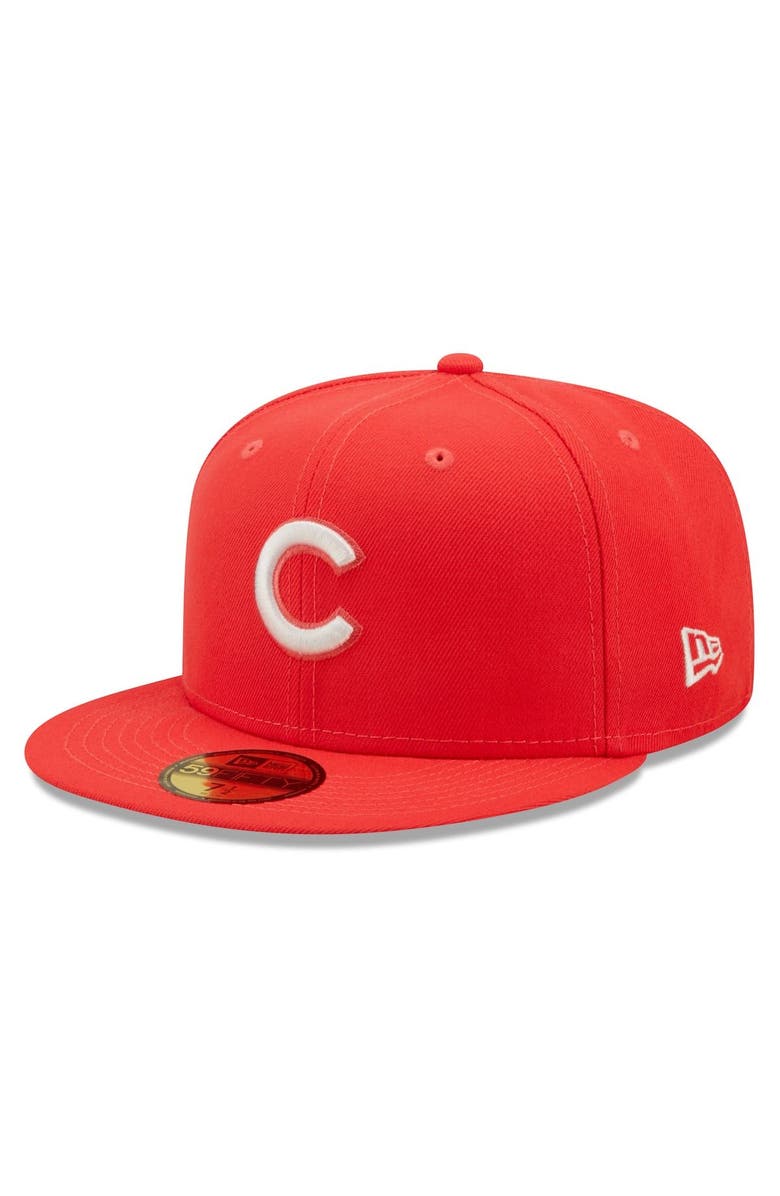 New Era Men's New Era Red Chicago Cubs Lava Highlighter Logo 59FIFTY Fitted Hat, Main, color, Red