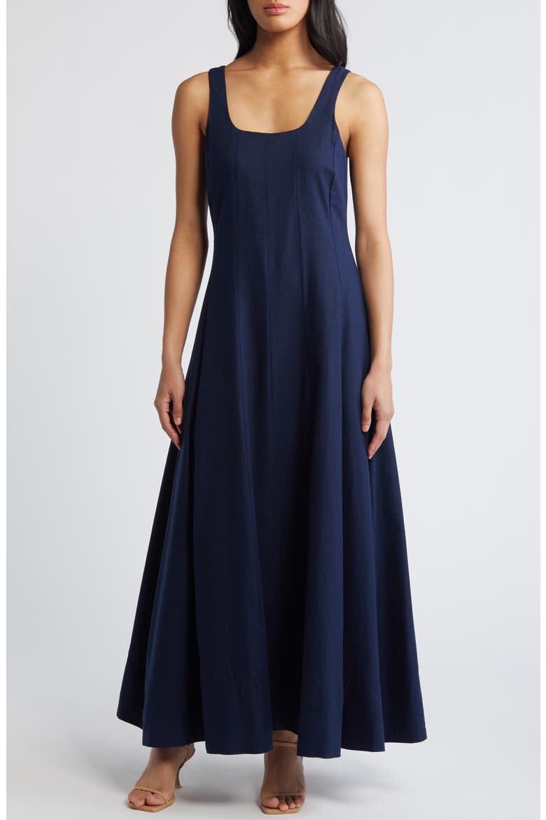 Linen Blend Maxi Dress, Main, color, CLASSIC NAVY