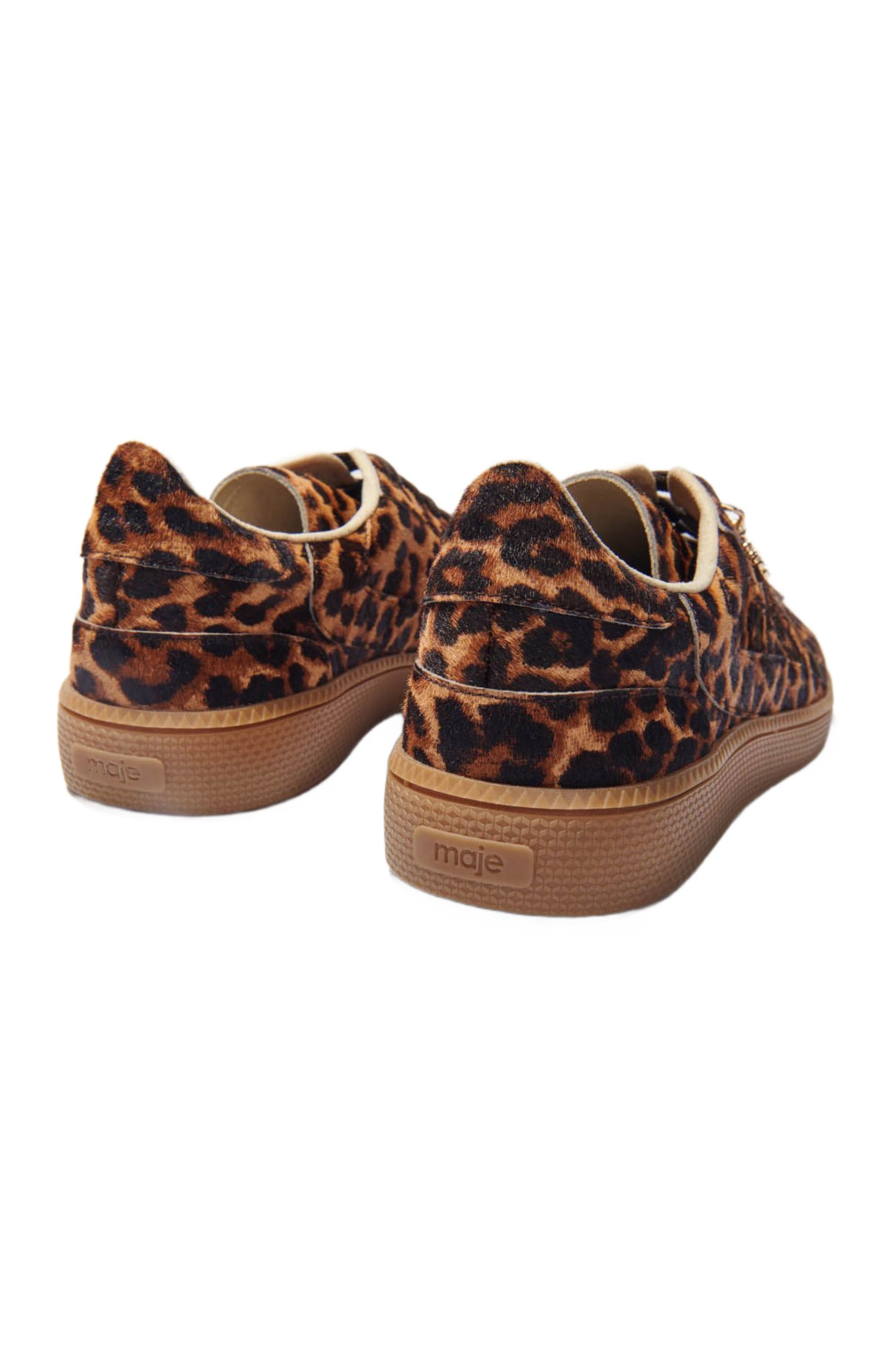 maje Leopard print leather sneakers, Alternate, color, 