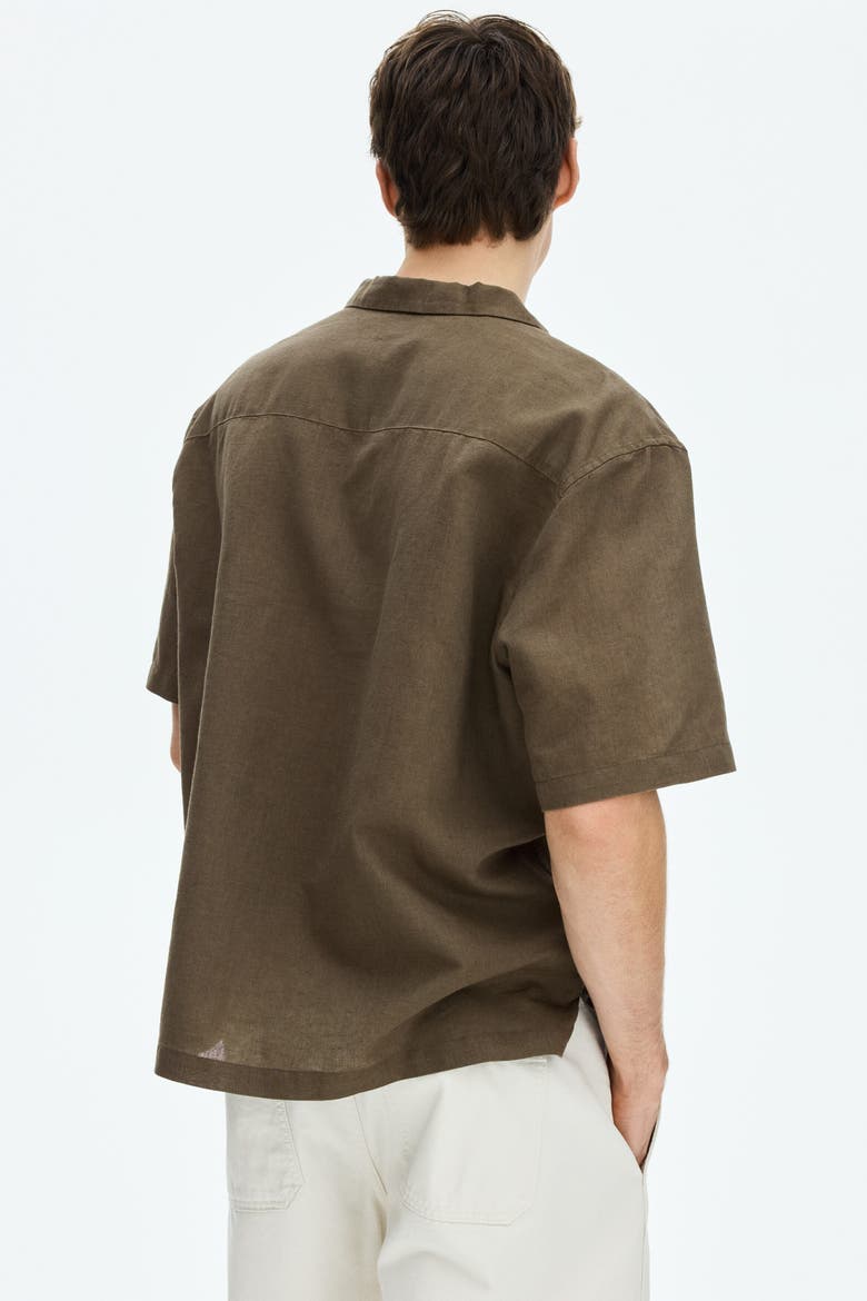 Relaxed Fit Linen-blend Resort Shirt, Alternate, color, Dark khaki green