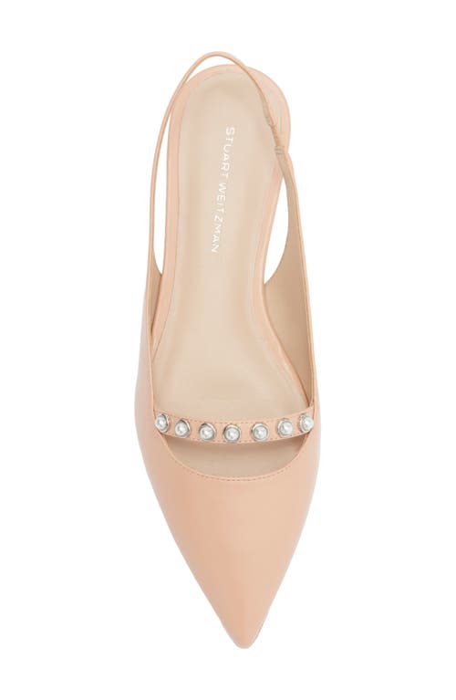 Stuart Weitzman Faux Pearl-embellished Leather Slingback Point-toe Flats In Pink