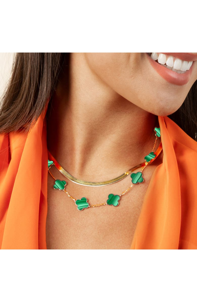 The Lovery Fine Jewelry Large Malachite Clover Necklace, Alternate, color, Malachite
