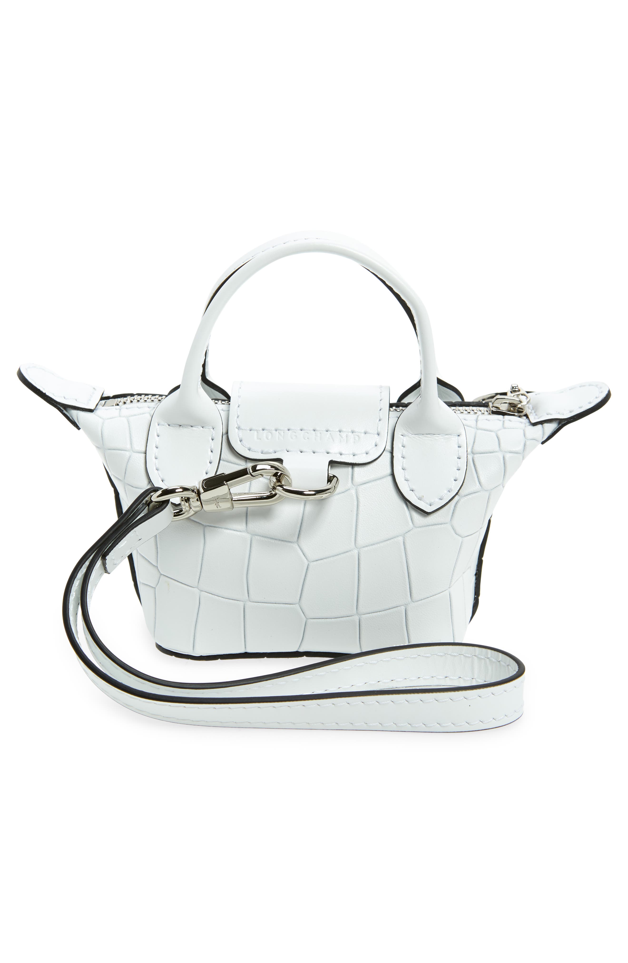 Longchamp Nano Le Pliage Cuir Croc Embossed Leather Top Handle Bag, Alternate, color, 