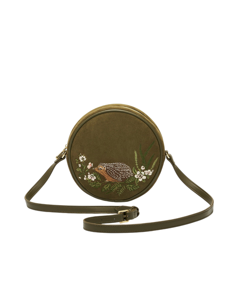 Chloe Hedgehog Embroidered Faux Suede Circle Purse