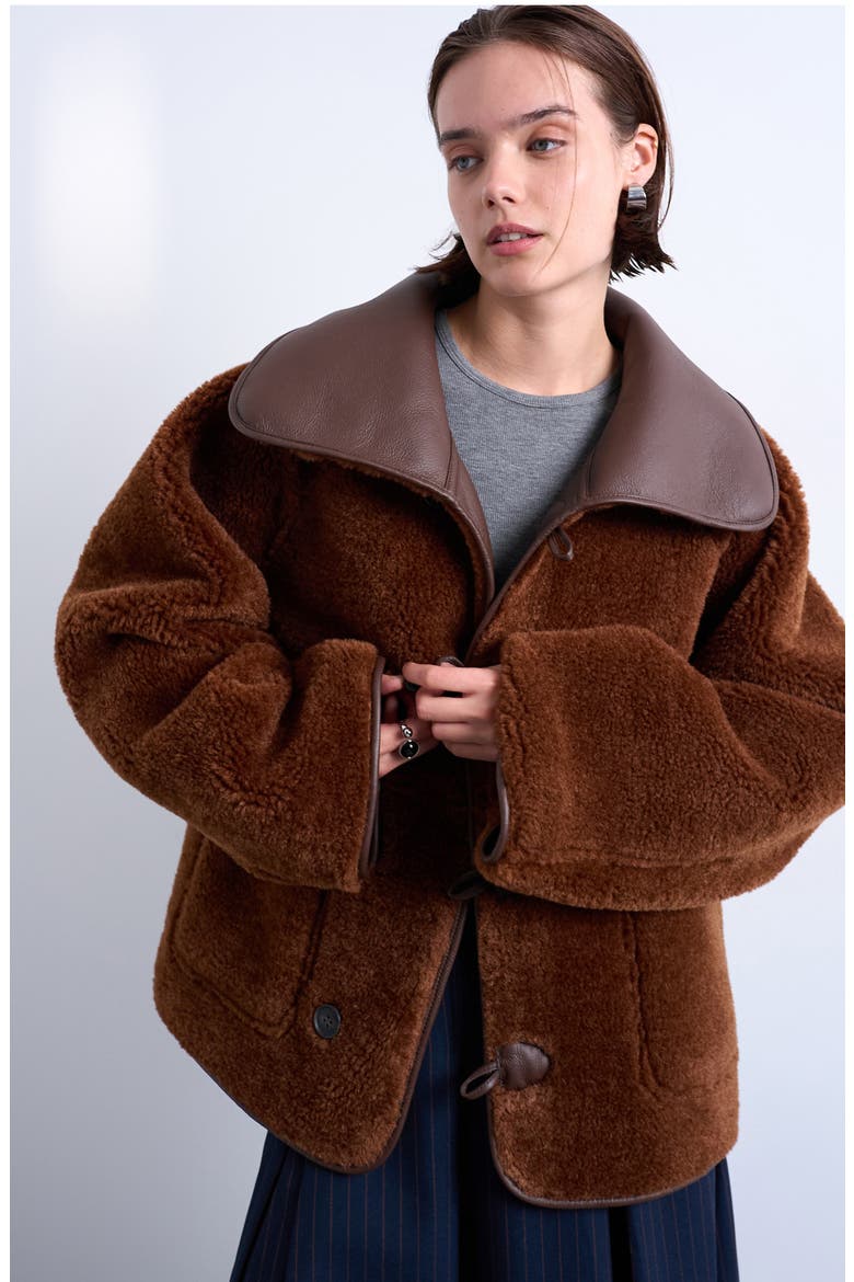 Oversize Reversible Faux Shearling Jacket, Main, color, BROWN