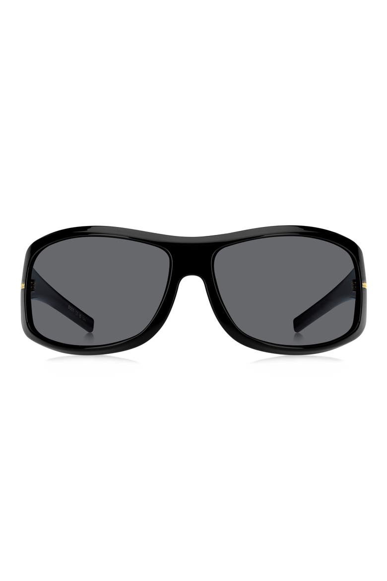 70mm Rectangular Wraparound Sunglasses, Main, color, BLACK