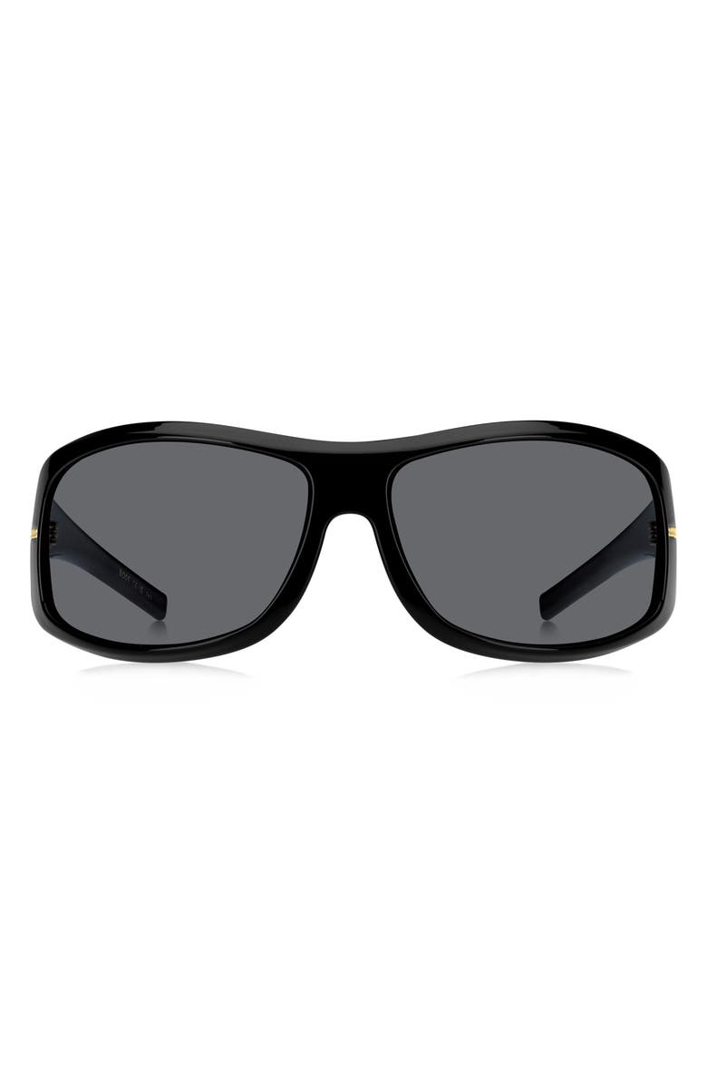 BOSS 70mm Rectangular Wraparound Sunglasses, Main, color, Black