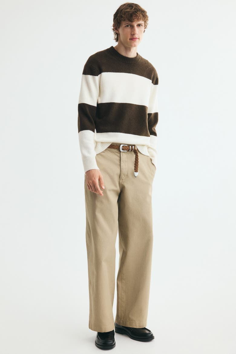 Regular-Fit Knit Sweater, Alternate, color, Dark khaki green/striped