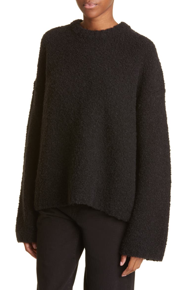 Boxy Wool & Alpaca Bouclé Sweater, Alternate, color, BLACK