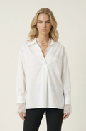 Modenaire Lace Trim Collared Blouse
