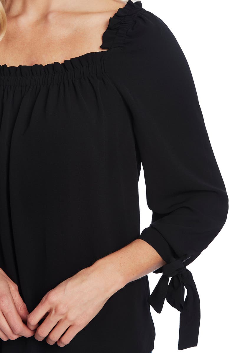 CeCe Square Neck Tie Cuff Crepe Top, Alternate, color,