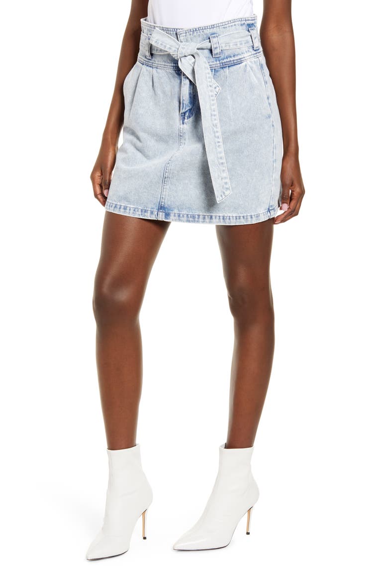 Tie Waist Denim Skirt, Main, color, LIGHT BLUE DENIM
