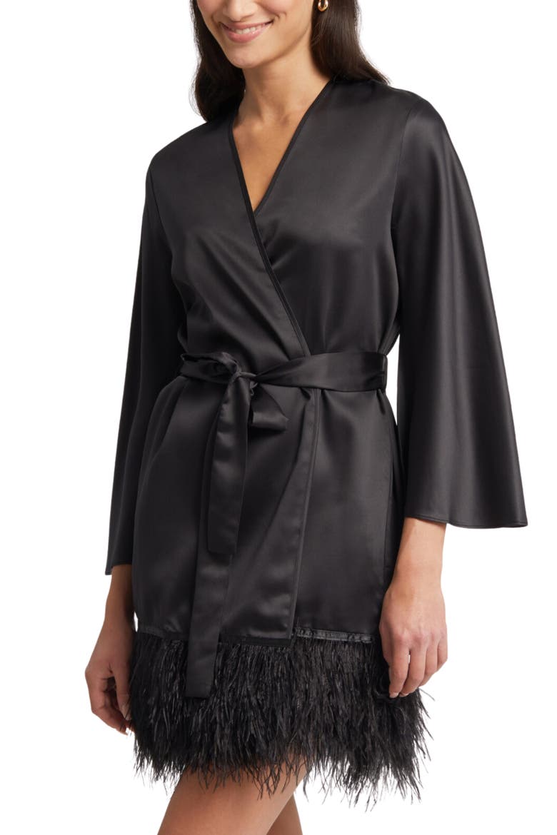 Swan Charmeuse & Ostrich Feather Wrap, Main, color, BLACK