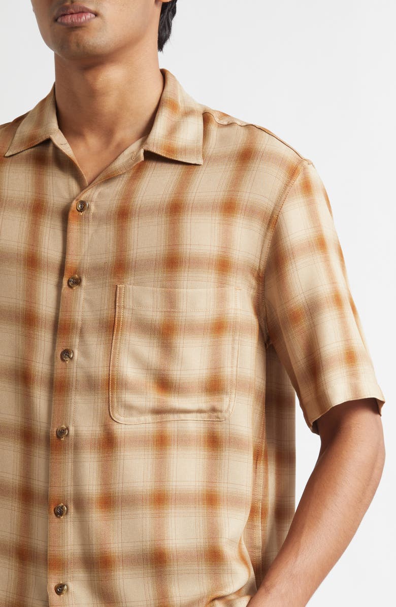 SONG FOR THE MUTE Oversize Plaid Short Sleeve Button-Up Shirt, Alternate, color, Camel