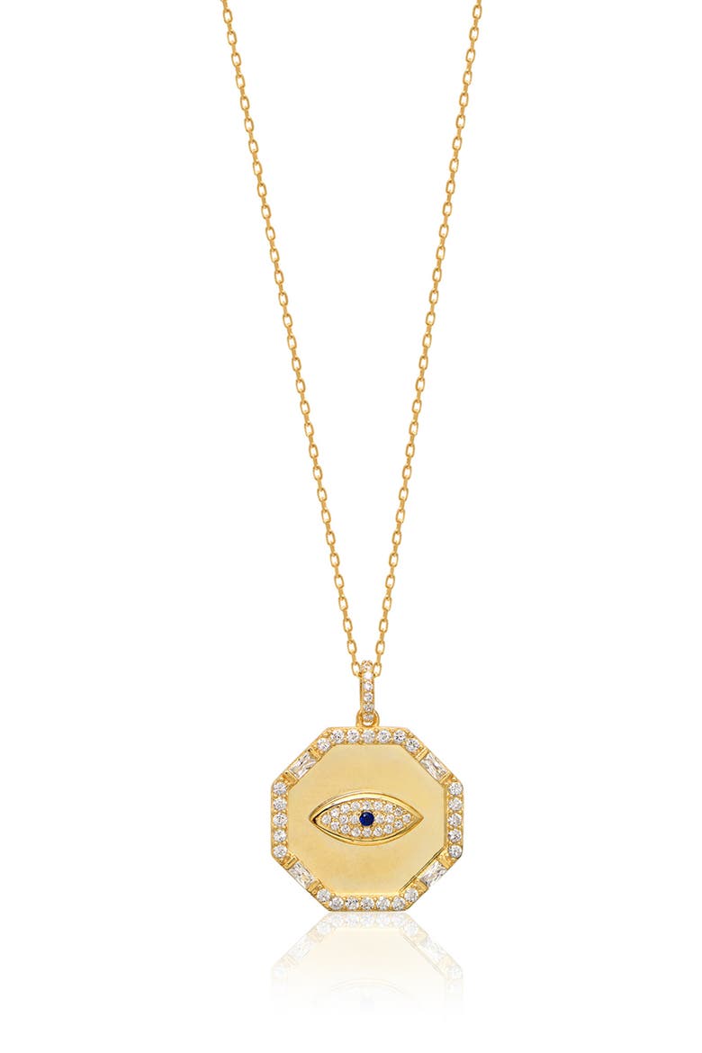 Gold Vermeil CZ Evil Eye Pendant Necklace, Main, color, GOLD