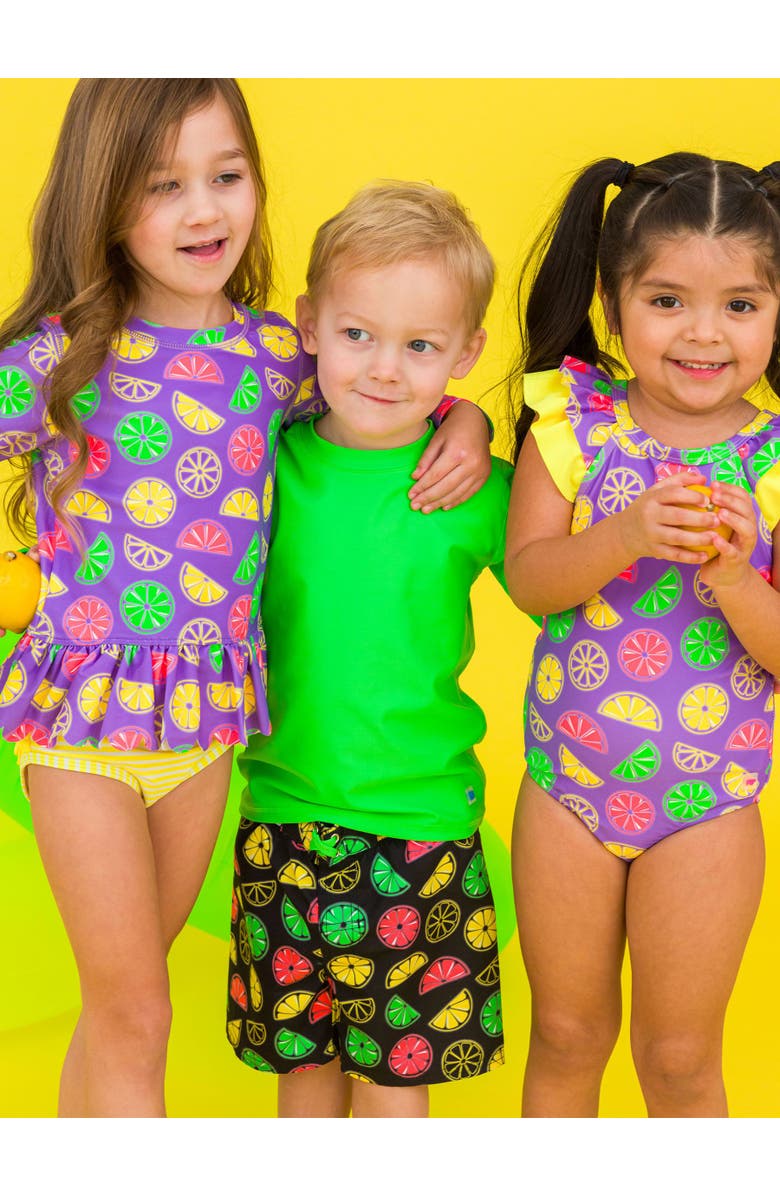 RuggedButts Toddler Boys UPF50+ Swim Trunks, Alternate, color, Neon Black Citrus