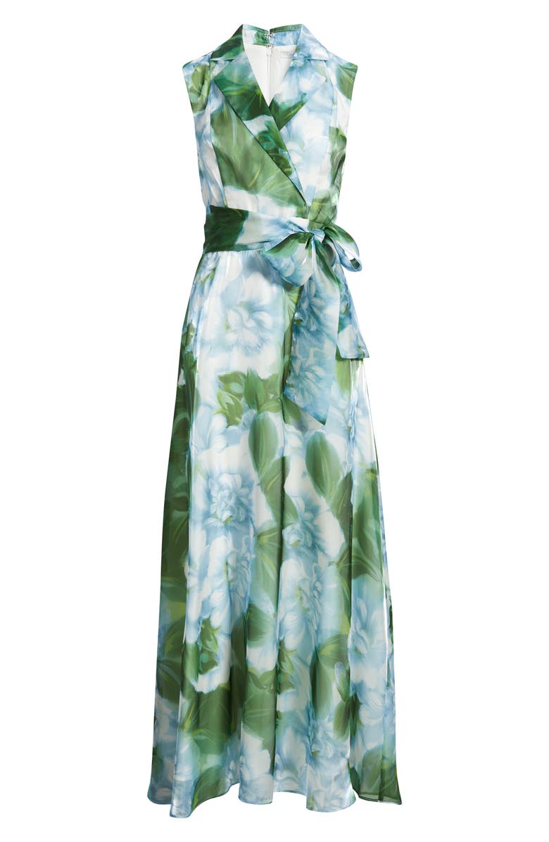 Julia Jordan Tie Waist Sleeveless Gown, Alternate, color, Green Multi