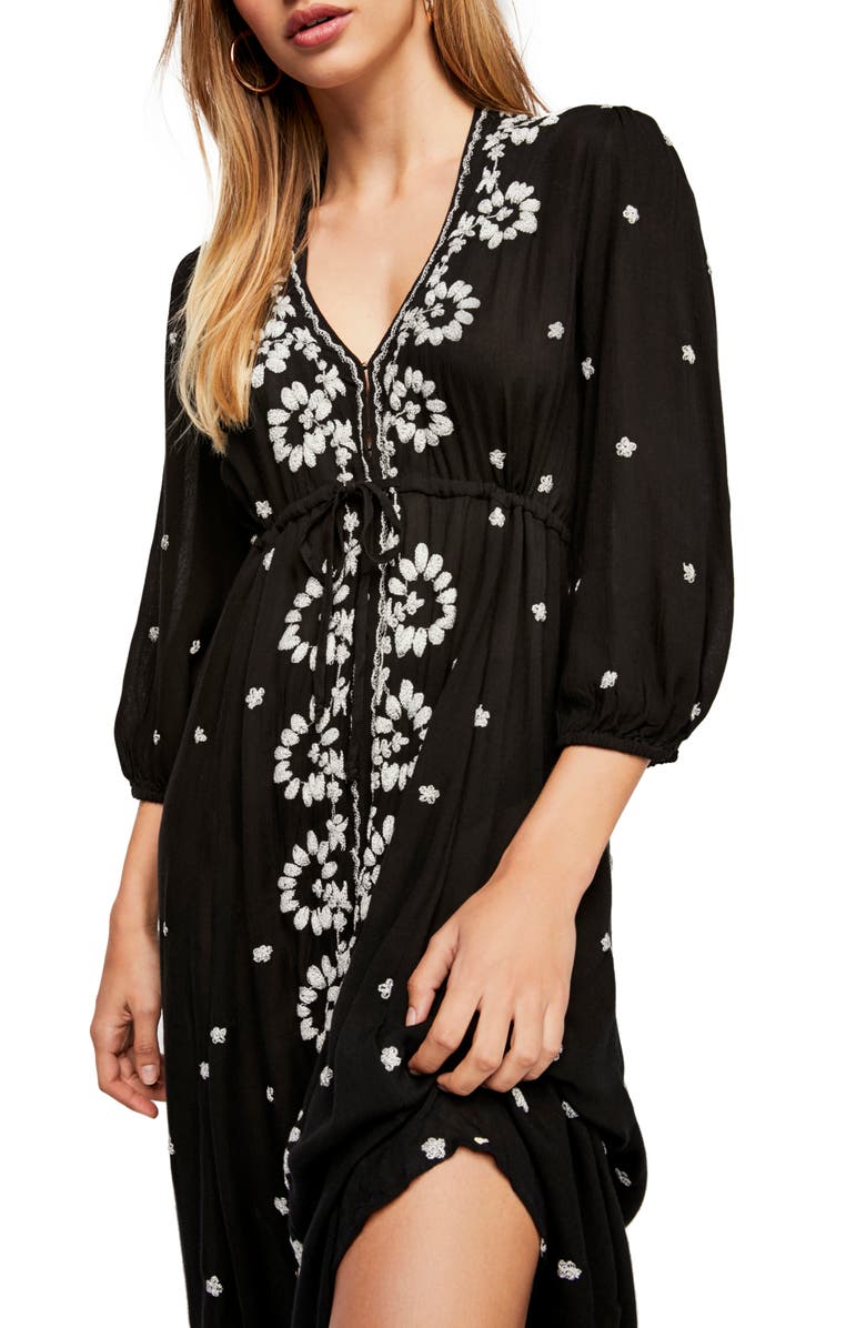 Free People Embroidered Midi Dress, Alternate, color, 