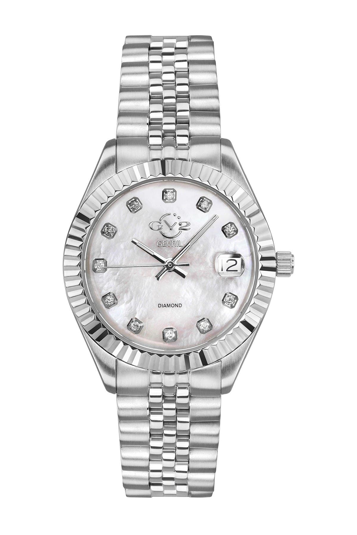 GV2 Naples White Dial Steel Diamond Watch, 34mm - 0.146 ctw