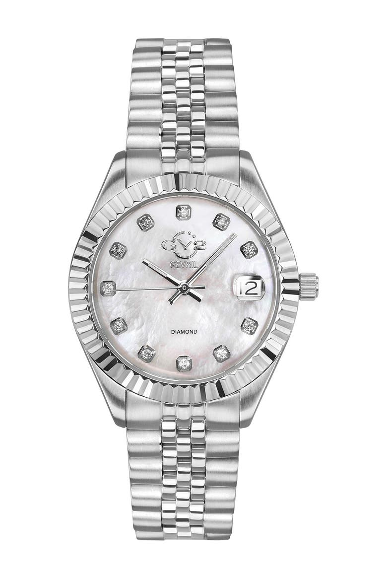 Naples White Dial Steel Diamond Watch, 34mm - 0.146 ctw, Main, color, SILVER