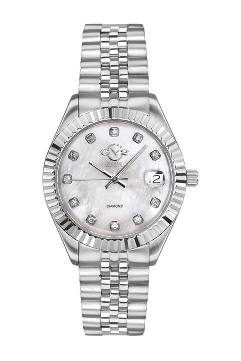 Naples White Dial Steel Diamond Watch, 34mm - 0.146 ctw