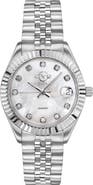 GV2 Naples White Dial Steel Diamond Watch, 34mm - 0.146 ctw