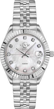 GV2 Naples White Dial Steel Diamond Watch, 34mm - 0.146 ctw