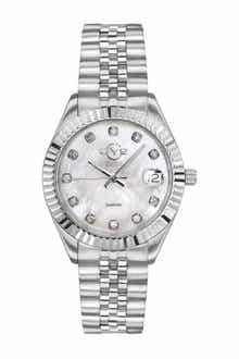 GV2 Naples White Dial Steel Diamond Watch, 34mm - 0.146 ctw